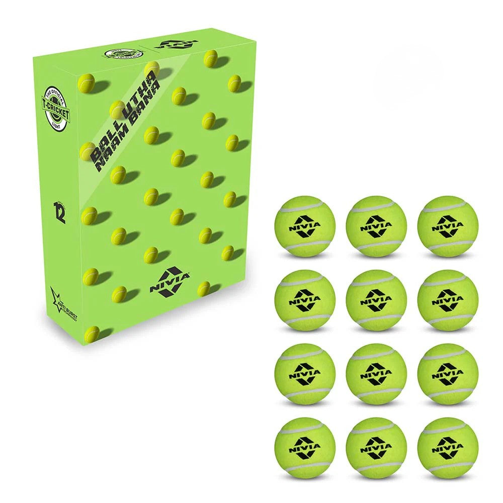 Nivia Cricket Tennis Ball Heavy (Pack of 12)—Green